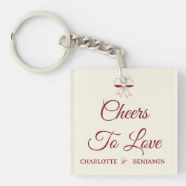 Cheers To Love Burgundy Script Ivory Bow Wedding Sleutelhanger