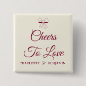 Cheers To Love Burgundy Script Ivory Bow Wedding Vierkante Button 5,1 Cm (Voorkant)