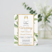 Cheers to Love Champagne Botanical Wedding Invite Briefkaart (Staand voorkant)
