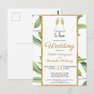Cheers to Love Champagne Botanical Wedding Invite Briefkaart