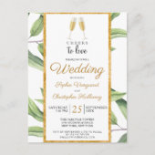 Cheers to Love Champagne Botanical Wedding Invite Briefkaart (Voorkant)