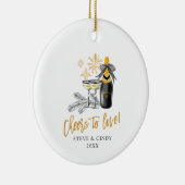 Cheers to Love Champagne Bottle Personalized Names Keramisch Ornament (Rechts)