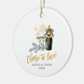 Cheers to Love Champagne Bottle Personalized Names Keramisch Ornament (Links)