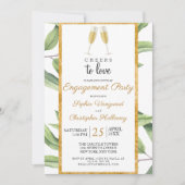 Cheers to Love Champagne Greenery Engagement Party Kaart (Voorkant)