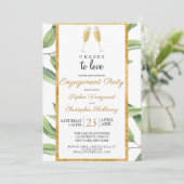 Cheers to Love Champagne Greenery Engagement Party Kaart (Staand voorkant)