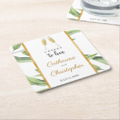 Cheers to Love Champagne Greenery Kartonnen Onderzetters (Schuin)