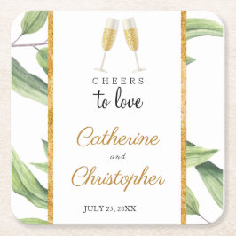 Cheers to Love Champagne Greenery Kartonnen Onderzetters