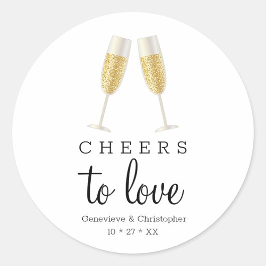 Cheers to Love Champagne Toast Wedding Ronde Sticker (Voorkant)