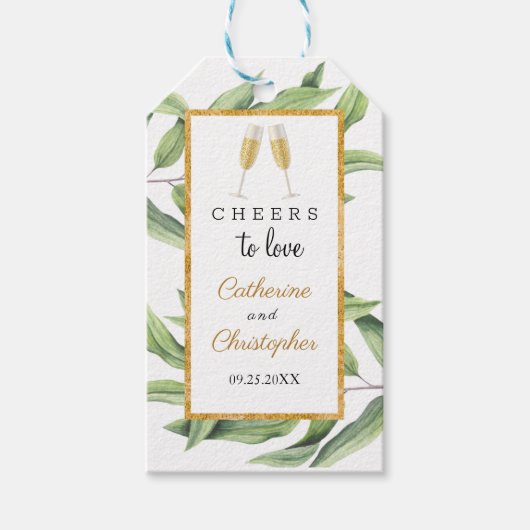 Cheers to Love Chic Champagne Botanical Wedding Cadeaulabel (Voorkant)