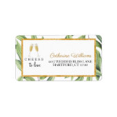 Cheers to Love Chic Champagne Botanical Wedding Etiket (Voorkant)