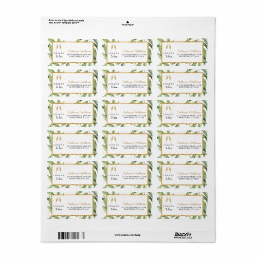 Cheers to Love Chic Champagne Botanical Wedding Etiket (Full Sheet)