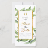 Cheers to Love Chic Champagne Botanical Wedding Save The Date (Voorkant)