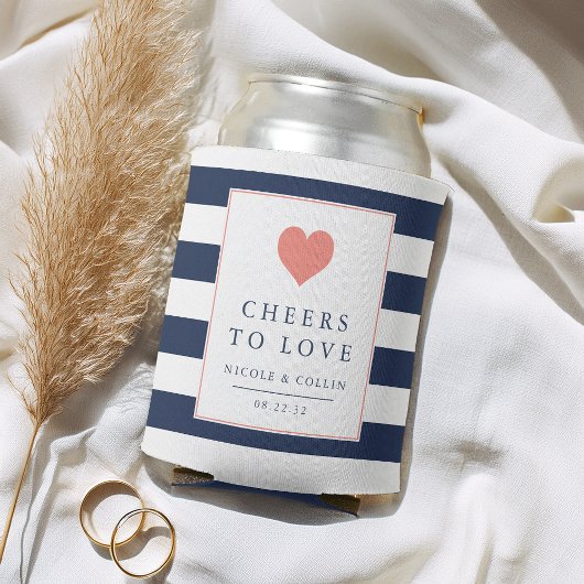 Cheers to Love Coral & Navy Wedding Favor Blikjeskoeler