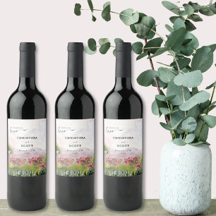 Cheers to Love Country Meadow Waterverf Weddenscha Wijn Etiket