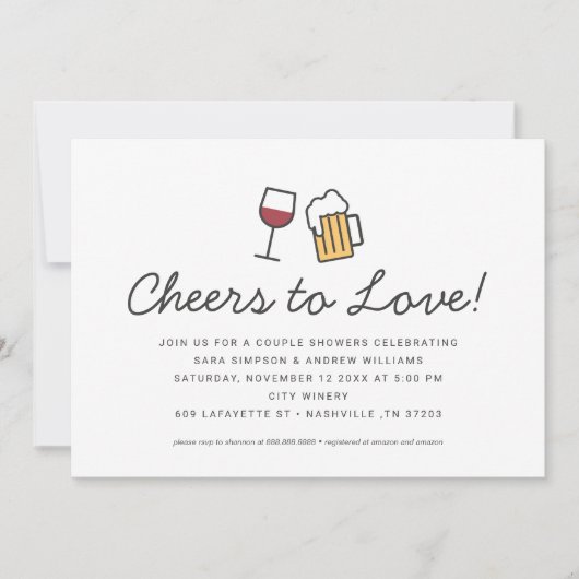 Cheers to Love Couples Wedding Shower Save the Da Save The Date (Voorkant)
