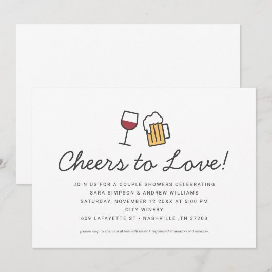 Cheers to Love Couples Wedding Shower Save the Da Save The Date (Voorkant / Achterkant)