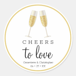 Cheers to Love Gold Champagne Wedding Ronde Sticker