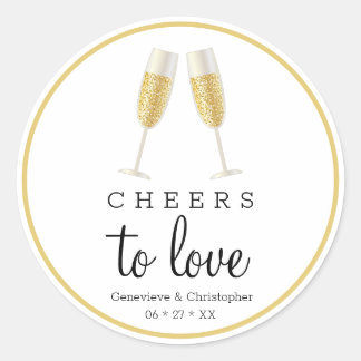 Cheers to Love Gold Champagne Wedding Ronde Sticker