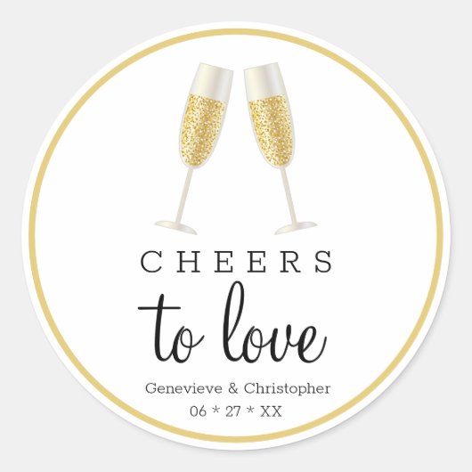 Cheers to Love Gold Champagne Wedding Ronde Sticker (Voorkant)
