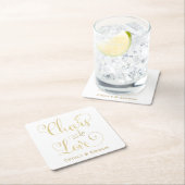 Cheers to Love Gold Script WeduwMonogram Kartonnen Onderzetters (Insitu)