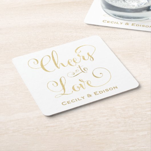 Cheers to Love Gold Script WeduwMonogram Kartonnen Onderzetters (Schuin)