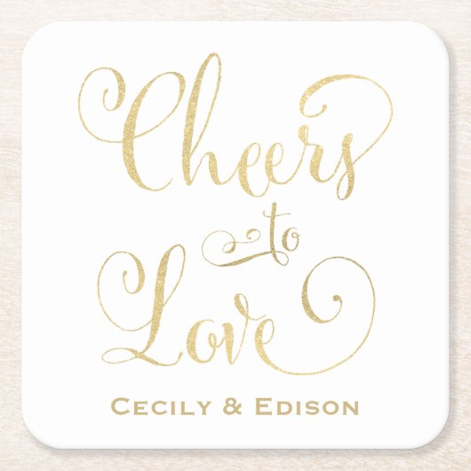 Cheers to Love Gold Script WeduwMonogram Kartonnen Onderzetters (Voorkant)