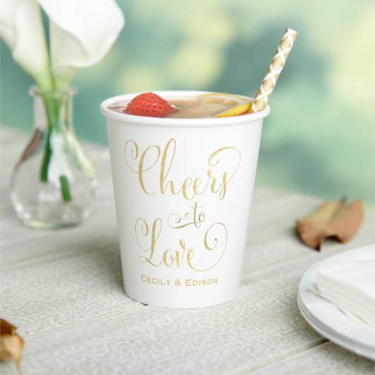 Cheers to Love Gold Script WeduwMonogram Papieren Bekers (Insitu)