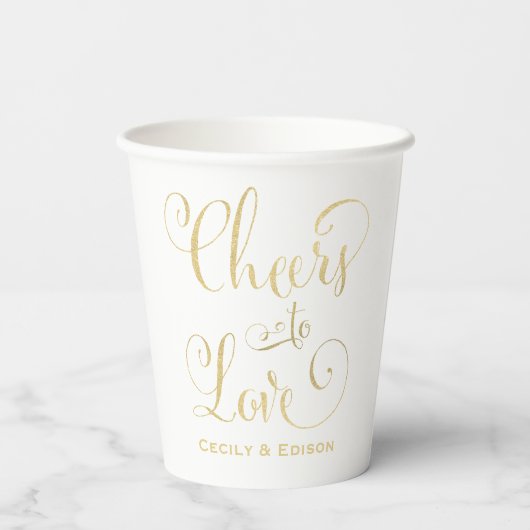 Cheers to Love Gold Script WeduwMonogram Papieren Bekers (Achterkant)