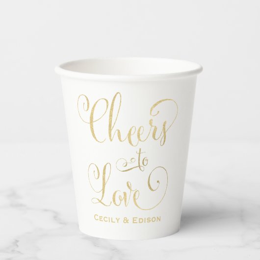 Cheers to Love Gold Script WeduwMonogram Papieren Bekers (Voorkant)