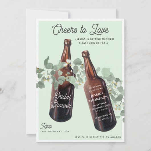 Cheers to Love Greenery Beer Bridal Shower Kaart (Voorkant)