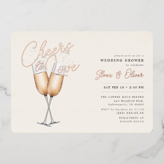 Cheers to Love Ivory Vrijgezellenfeest Roos Gold Folie Uitnodiging (Voorkant)