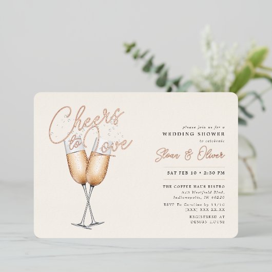 Cheers to Love Ivory Vrijgezellenfeest Roos Gold Folie Uitnodiging (Staand Voorkant)