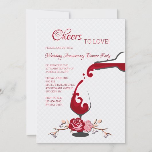 Cheers to Love Jubileum Dinner Party Kaart (Voorkant)