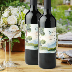 Cheers to Love Lake Evergreen Waterverf Wedding Wijn Etiket