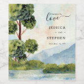 Cheers to Love Lake Evergreen Waterverf Wedding Wijn Etiket (Enkel label)