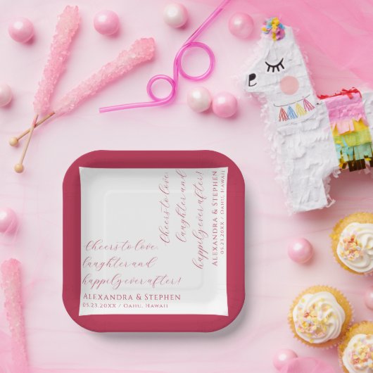 Cheers to Love Modern Chic Script Viva Magenta Papieren Bordje (Feest)