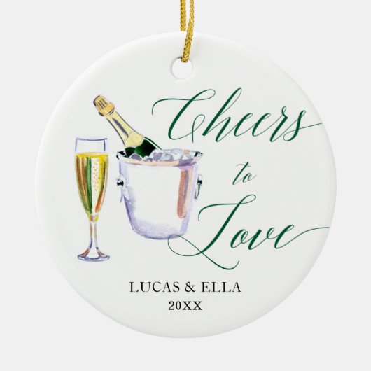 Cheers to love Personalized Couple Champagne Keramisch Ornament (Voorkant)