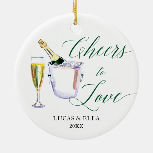 Cheers to love Personalized Couple Champagne Keramisch Ornament (Achterkant)