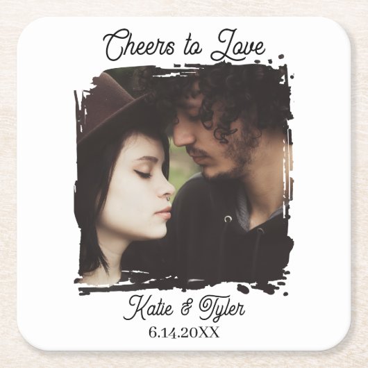 Cheers to Love | Photo Template Wedding Kartonnen Onderzetters (Voorkant)