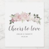 Cheers to Love Pink White Floral Wijn Etiket (Enkel label)