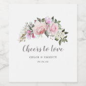 Cheers to Love Pink White Floral Wijn Etiket (Enkel label)