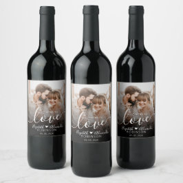Cheers to Love Script Photo Weddenschap Favor Wijn Etiket