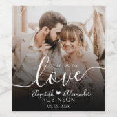 Cheers to Love Script Photo Weddenschap Favor Wijn Etiket (Enkel label)