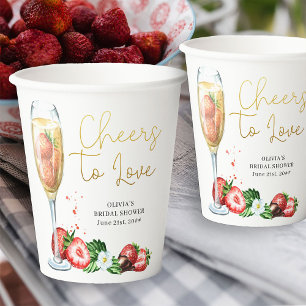 Cheers to Love Strawberry and Champagne Papieren Bekers