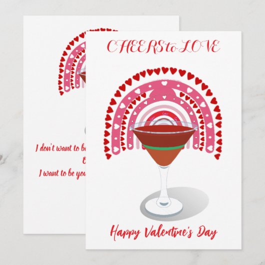Cheers to Love Valentijn Hearts Cocktail Rainbow Feestdagenkaart (Voorkant / Achterkant)