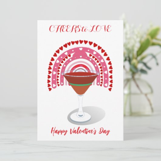 Cheers to Love Valentijn Hearts Cocktail Rainbow Feestdagenkaart (Staand voorkant)
