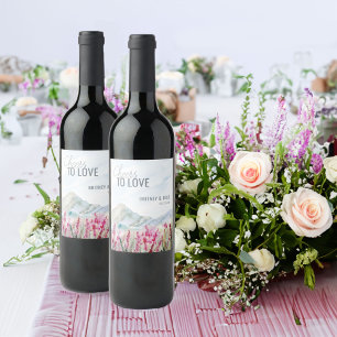 Cheers to Love Waterverf Mountain Wedding Wijn Etiket