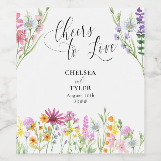 Cheers to Love Wildflower Meadow Wedding Wijn Etiket (Enkel label)