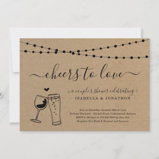 Cheers to Love Wine & Beer Invitation Kaart (Voorkant)