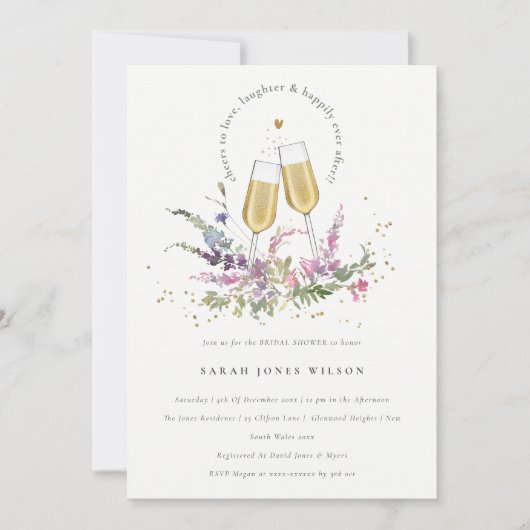 Cheers to Love Wine Glasses Floral Vrijgezellenfee Kaart (Voorkant)